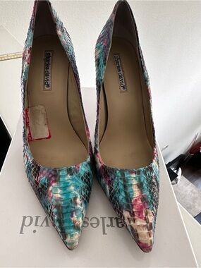 Charles David Teal and Pink Snakeskin Pointed-Toe Pumps